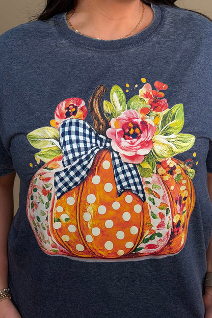 Floral Pumpkin Fall Graphic Tee MISSY BASIC KNIT:~~Unassigned~~ SUGAR STITCH 