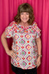 Short Sleeve Aztec Printed Top w/Embroidery JR TOP DRESSY ANDREE 
