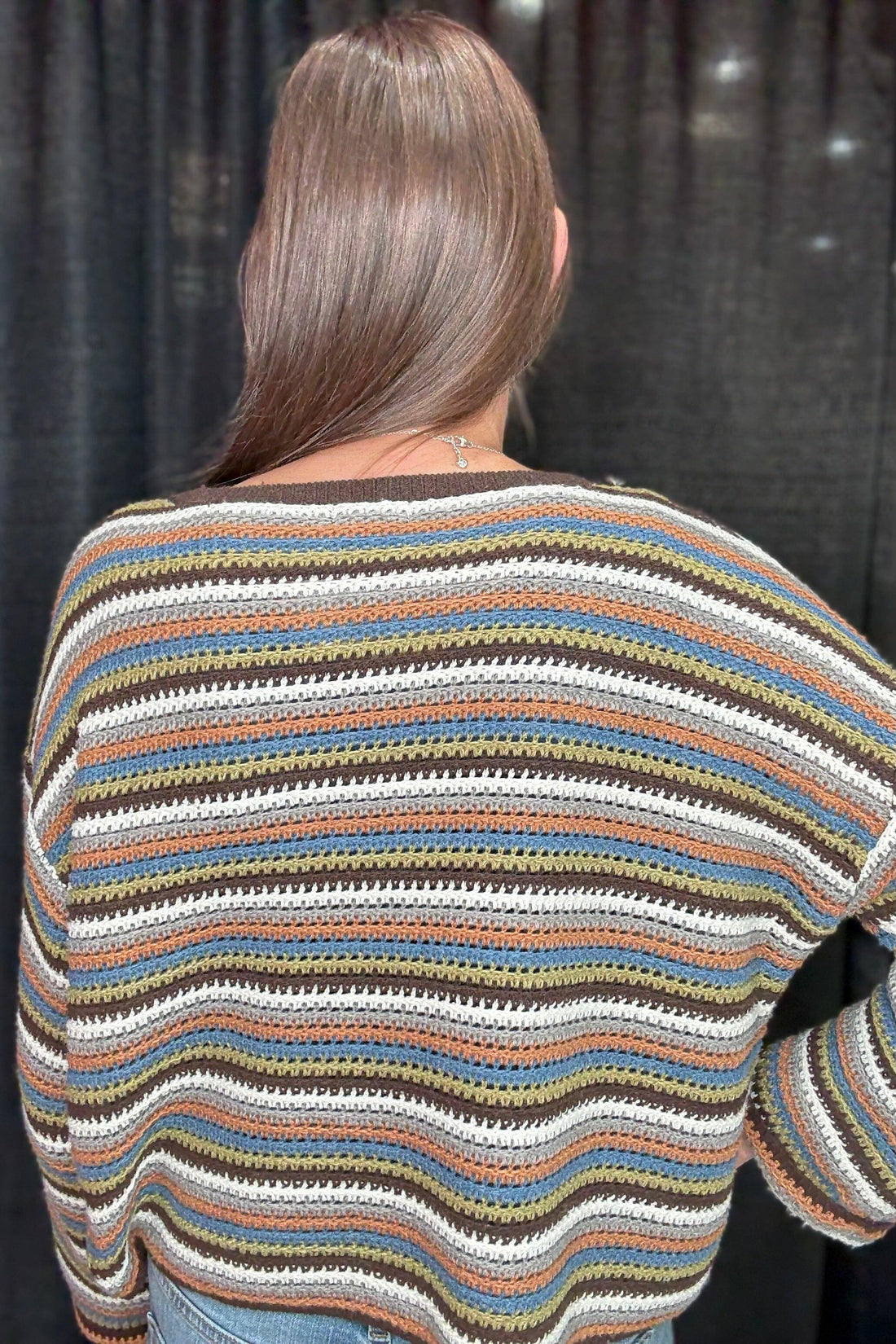 Multi Color Stripe Long Sleeve Pullover SWEATER BLUPEPPER 