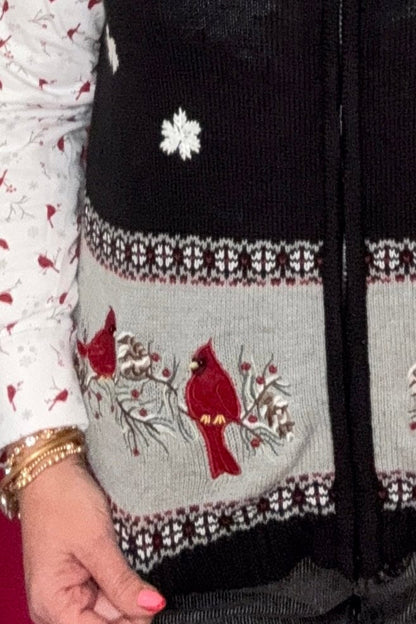 Zip Up Vest w/Cardinals and Snowflakes OUTFIT COMPLETER SOUTHERN LADY 