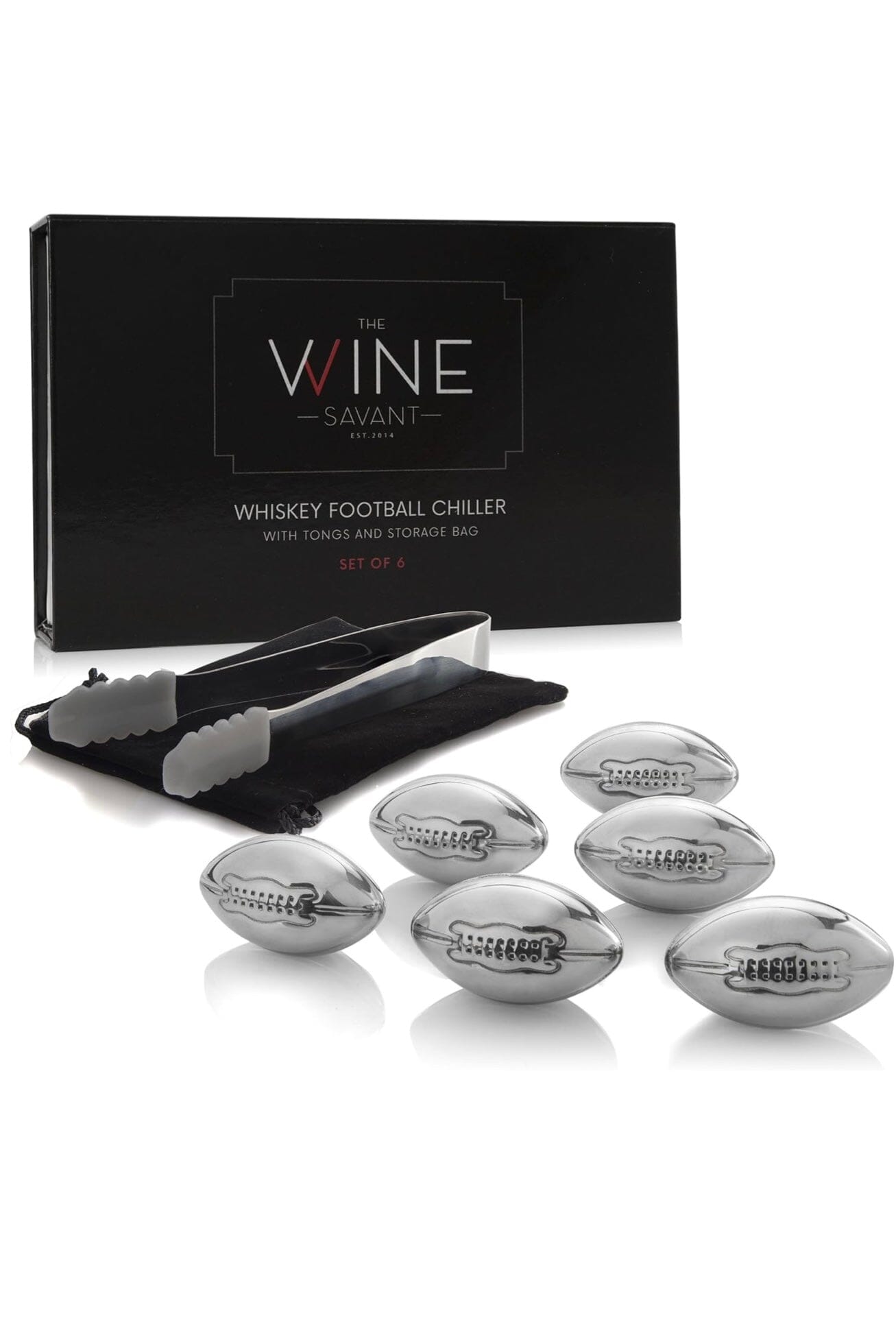 Football Shaped Stainless Steel Whiskey Stones GIFT/OTHER THE WINE SAVANT 