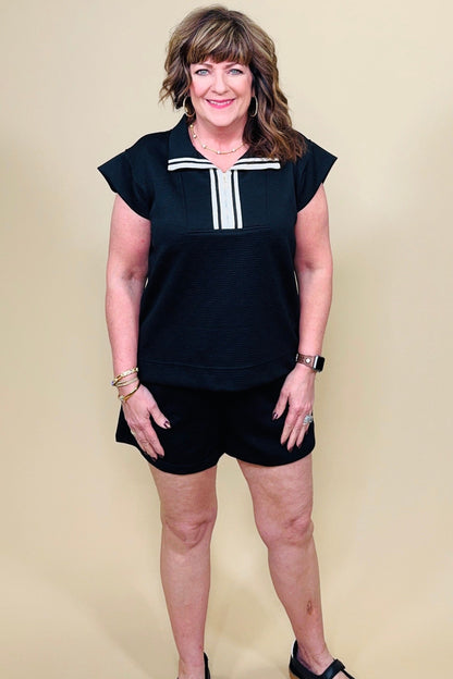 Porter Short Set Short Sleeve Half Zip JRTOP CASUAL TOP MARYSQUARE 