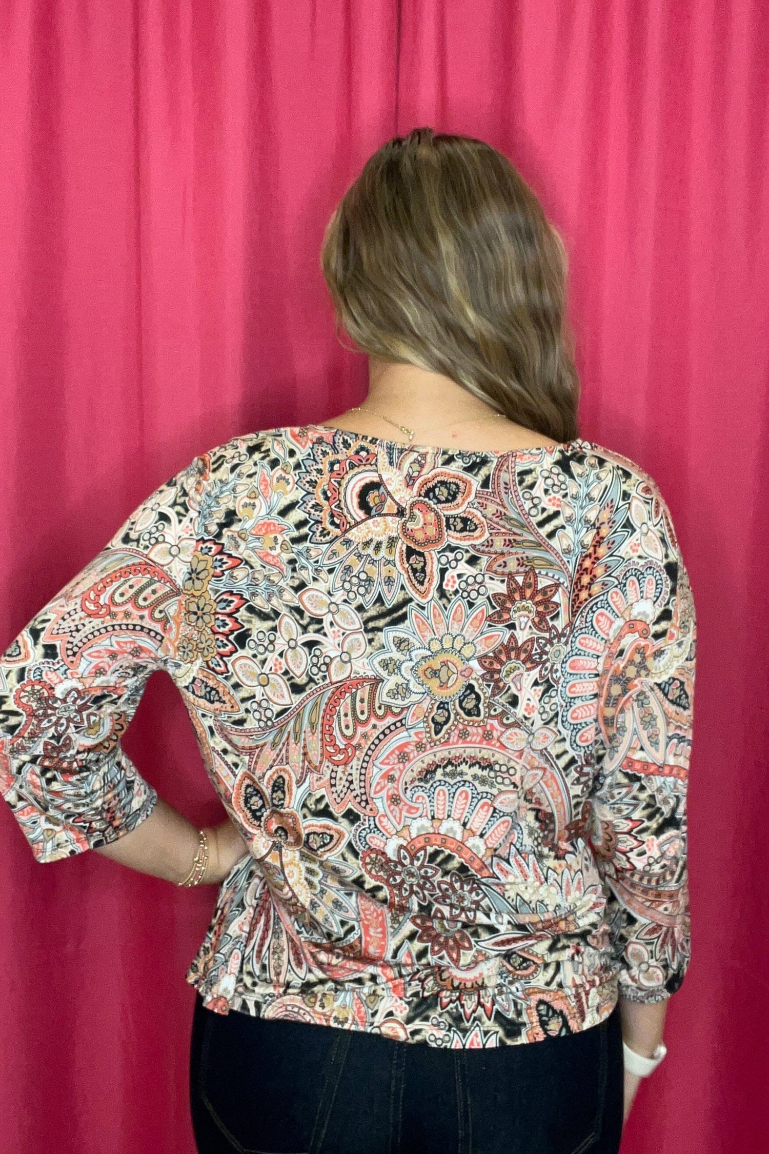 3/4 Sleeve Printed Top w/Tie MISSY TOP SPECIAL SOUTHERN LADY 