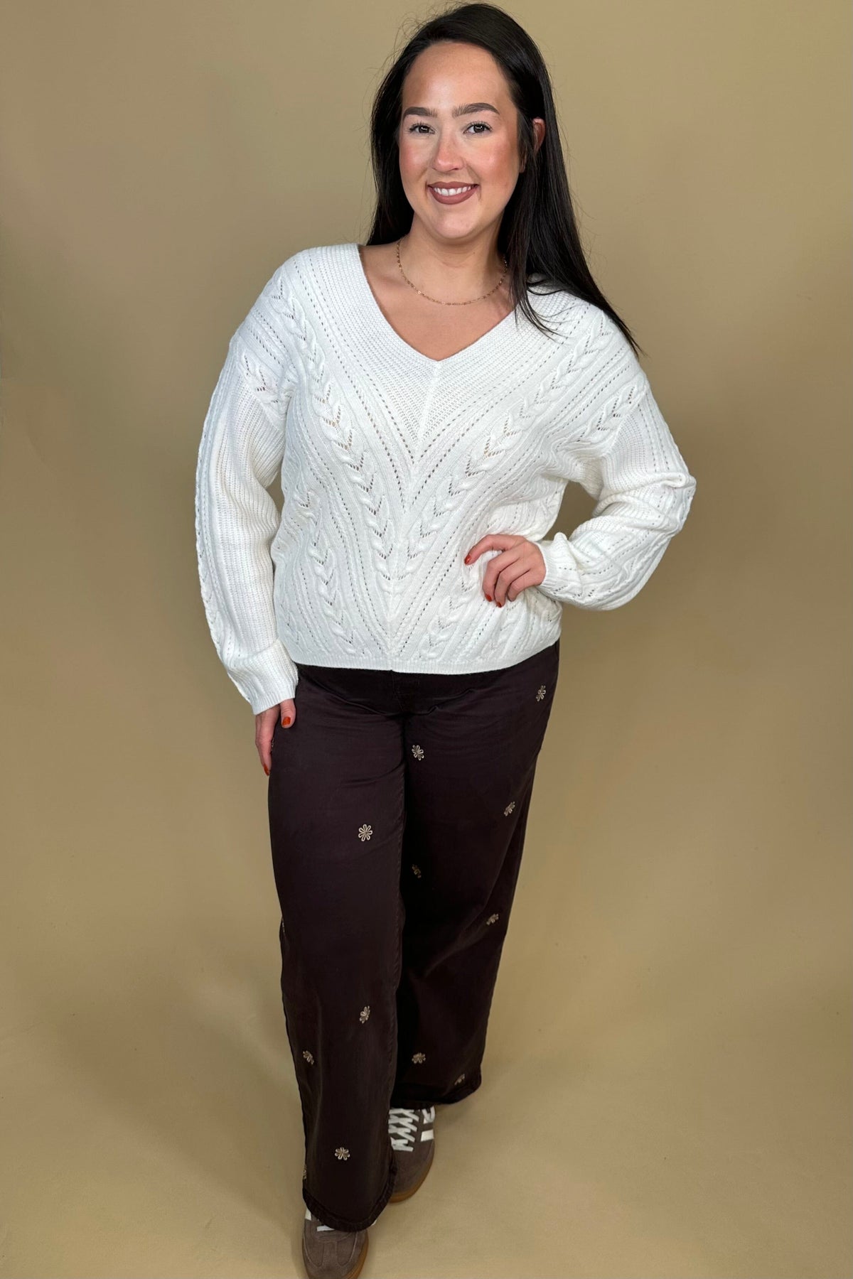 Wide-Leg Twill Pants w/ Front Embroidery BOTTOMS CHARLIEB 