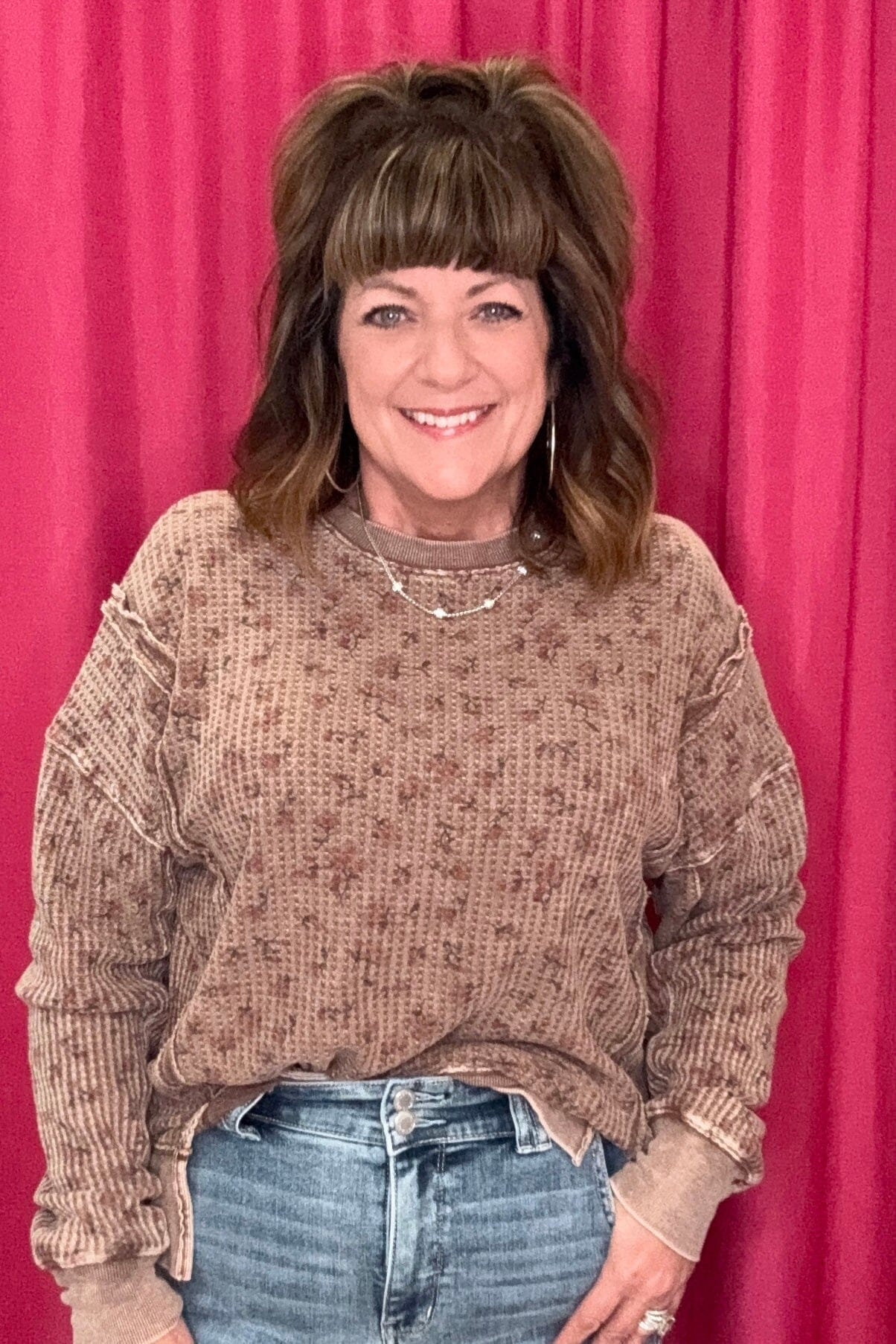 Long Sleeve Printed Floral Thermal Knit JR TOP DRESSY EASEL 