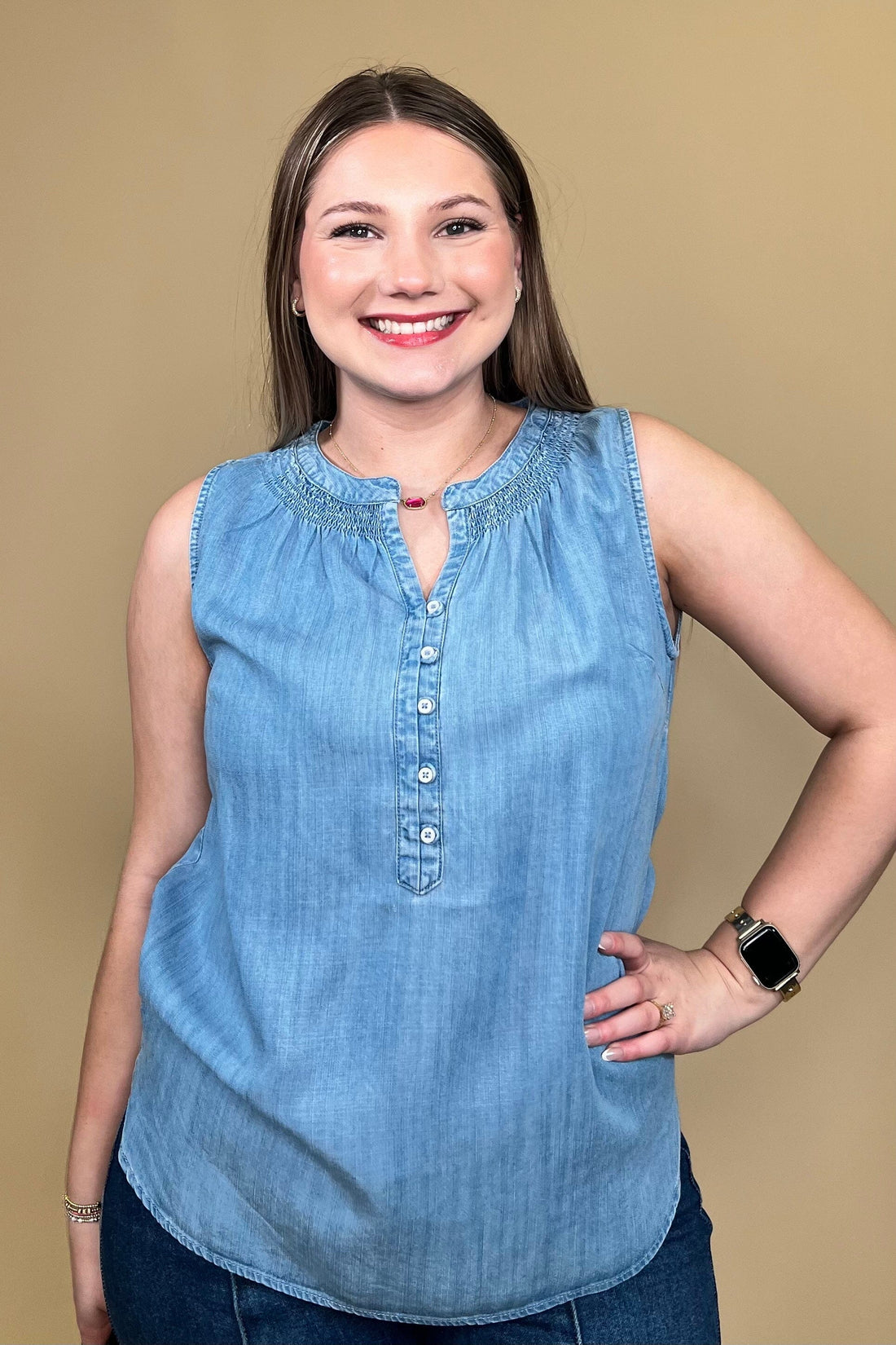 Sleeveless Denim Top w/Smocking MISSY TOP SPECIAL KEREN HART