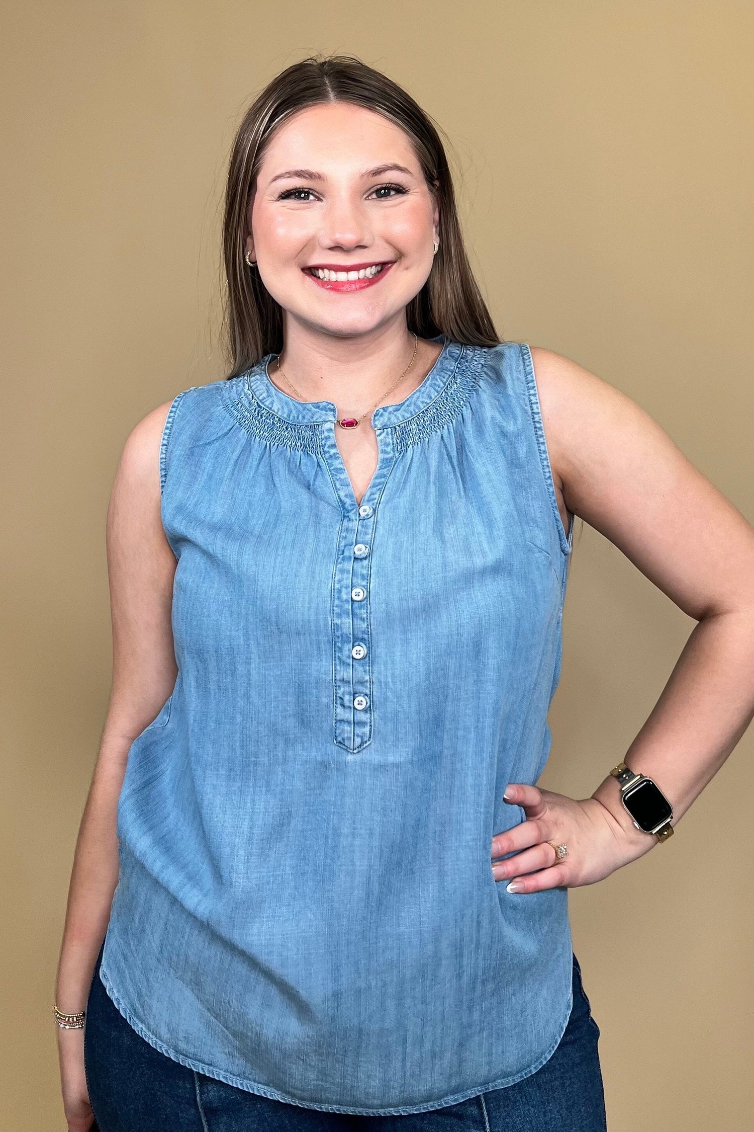 Sleeveless Denim Top w/Smocking MISSY TOP SPECIAL KEREN HART 