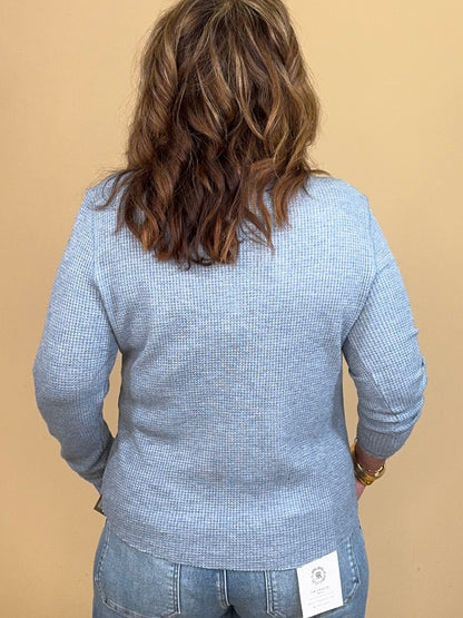 Brushed Waffle Knit Henley Long Sleeve - Denim MISSY BASIC KNIT:~~Unassigned~~ TRIBAL 