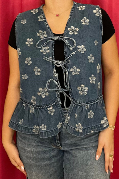 Denim Vest w/Flowers and Ties &amp; Ruffle OUTFIT COMPLETER JODIFL 