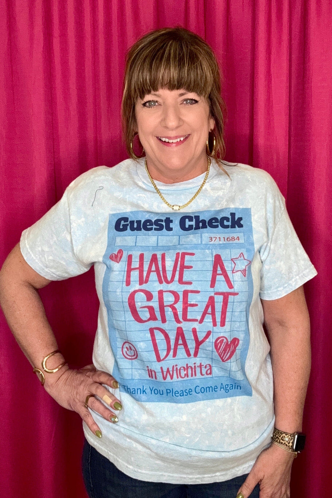 Guest Check Have A Great Day Tee MISSY BASIC KNIT SUGAR STITCH 