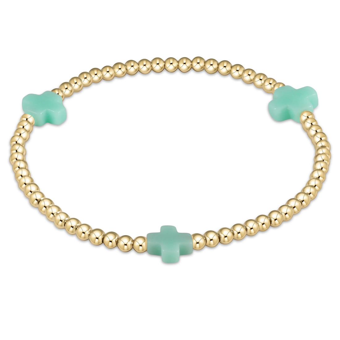 Enewton Signature Cross Gold Pattern 3mm Bead Bracelet- Mint