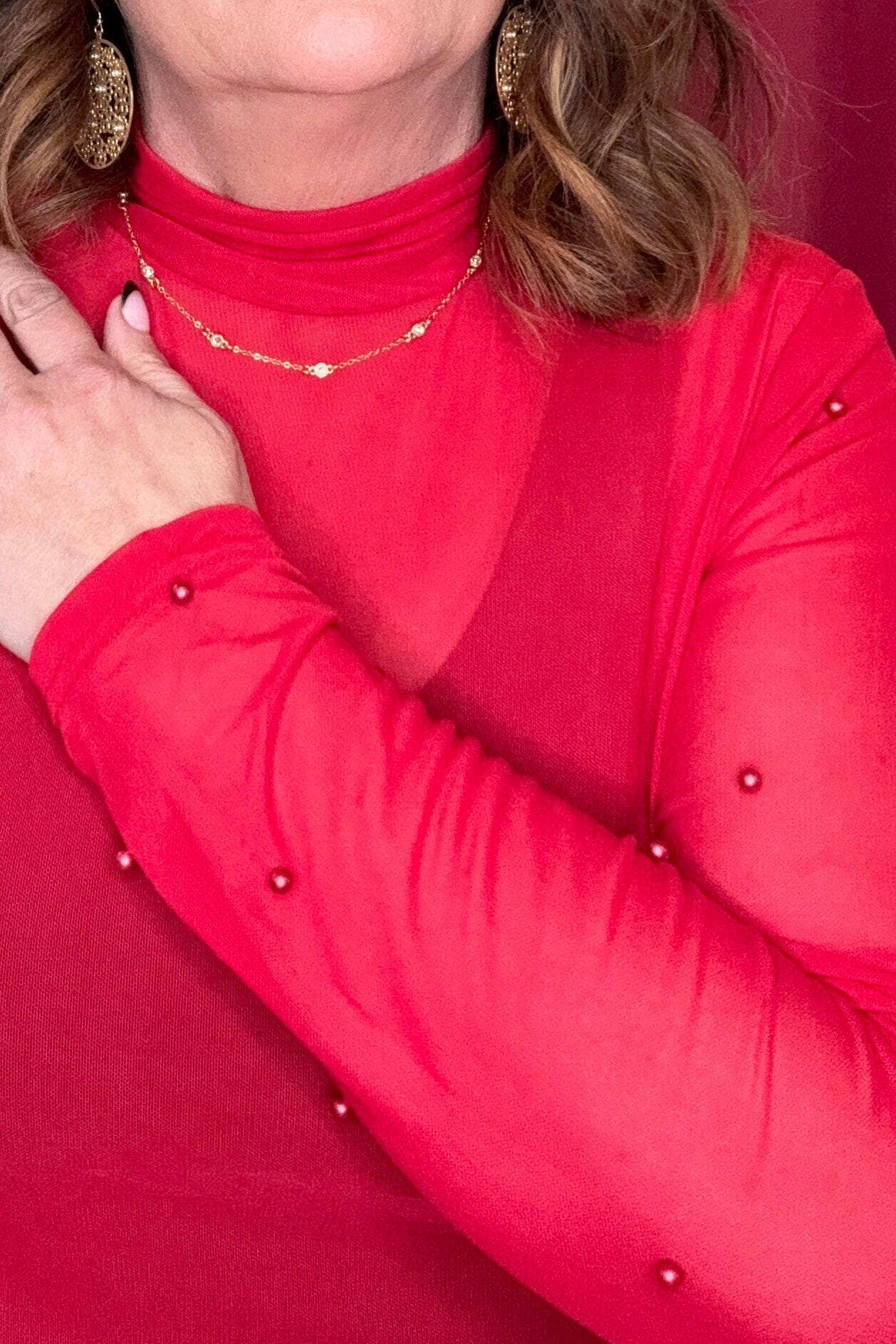 Long Sleeve Mesh w/Pearl Sleeve Detail MISSY BASIC KNIT SOUTHERN GRACE 