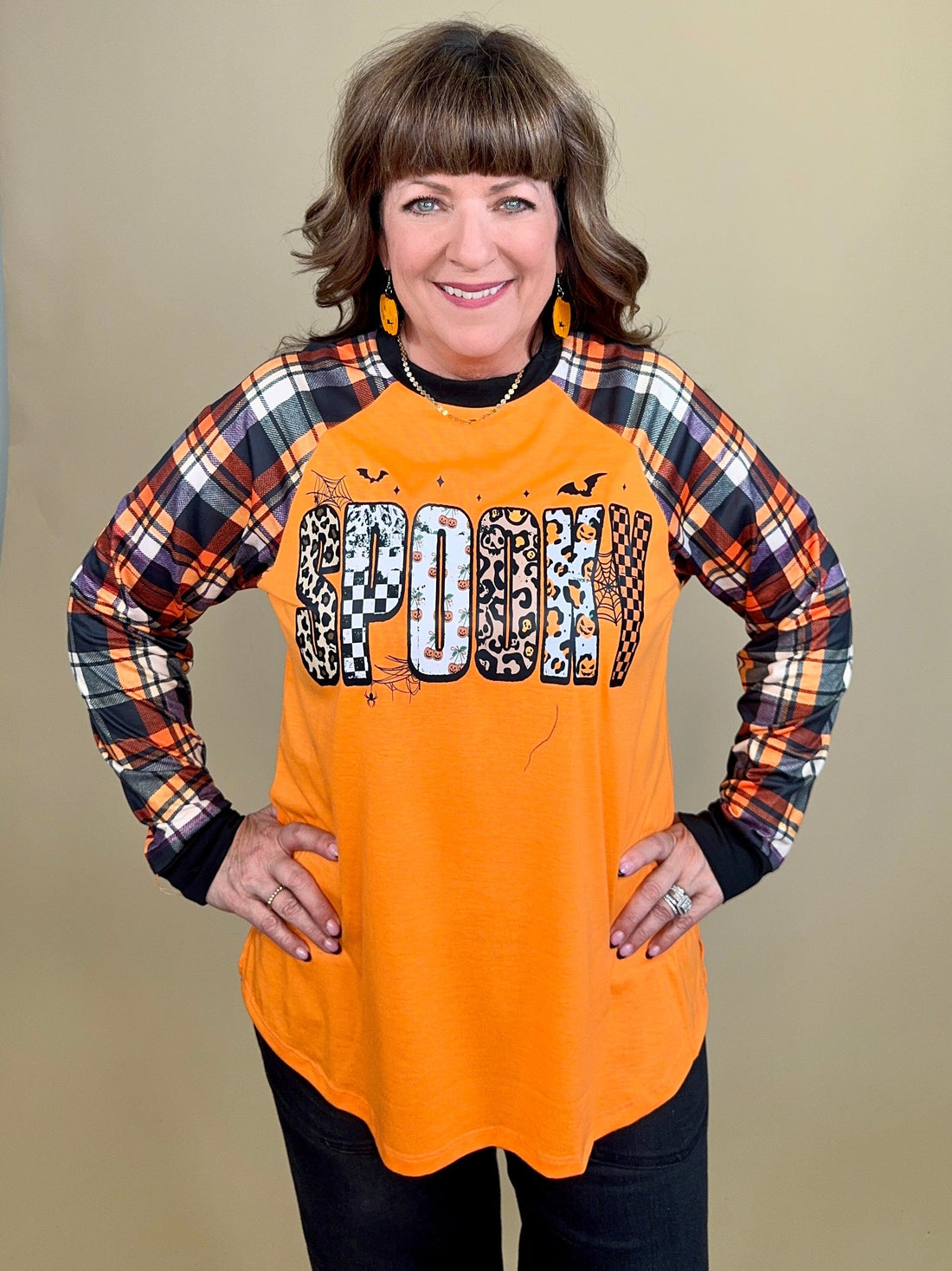 Spooky Plaid Long Sleeve Top JRTOP CASUAL TOP:~~Unassigned~~ YOURFASHIONWHOL 