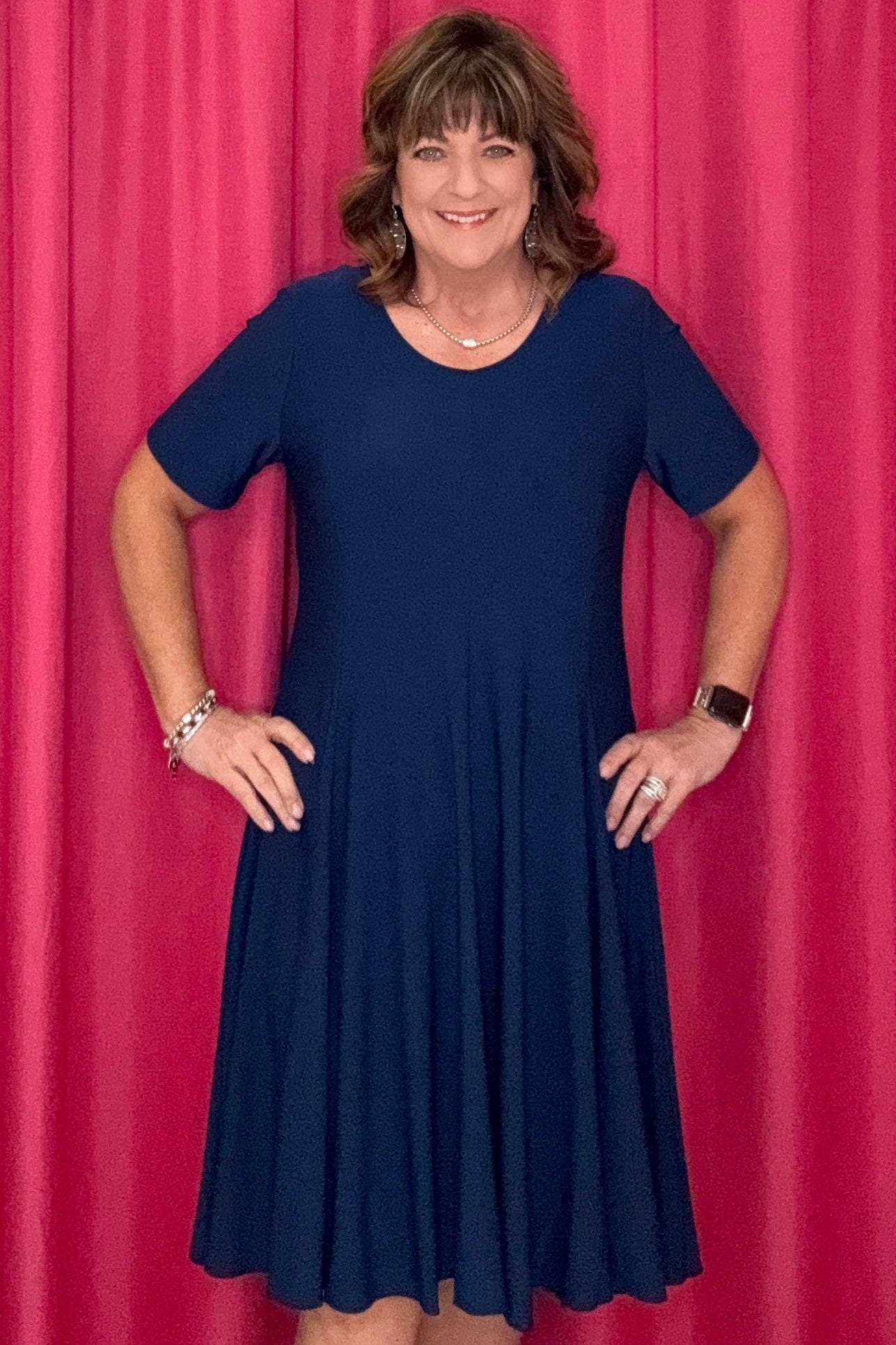 Short Sleeve Scoop Neck Dress DRESS CREATION NVY S 