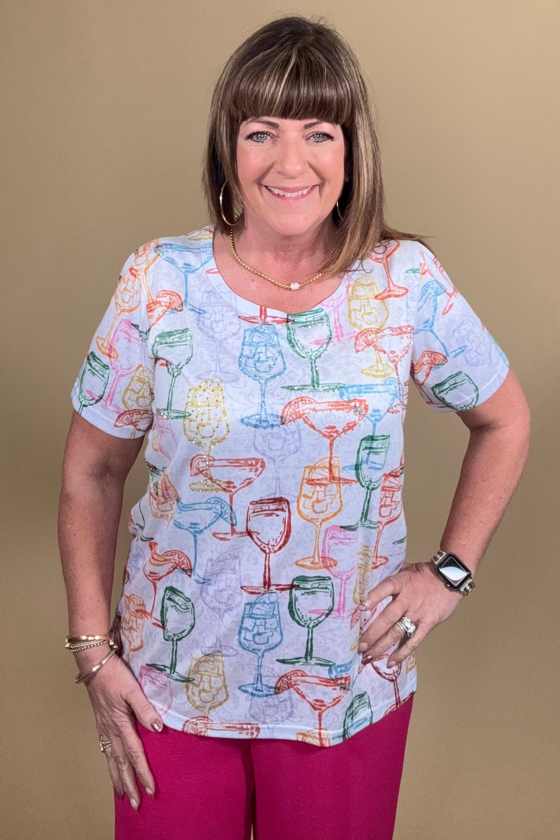 Short Sleeve Drinking Glasses w/Rhinestones MISSY TOP SPECIAL CREATION 