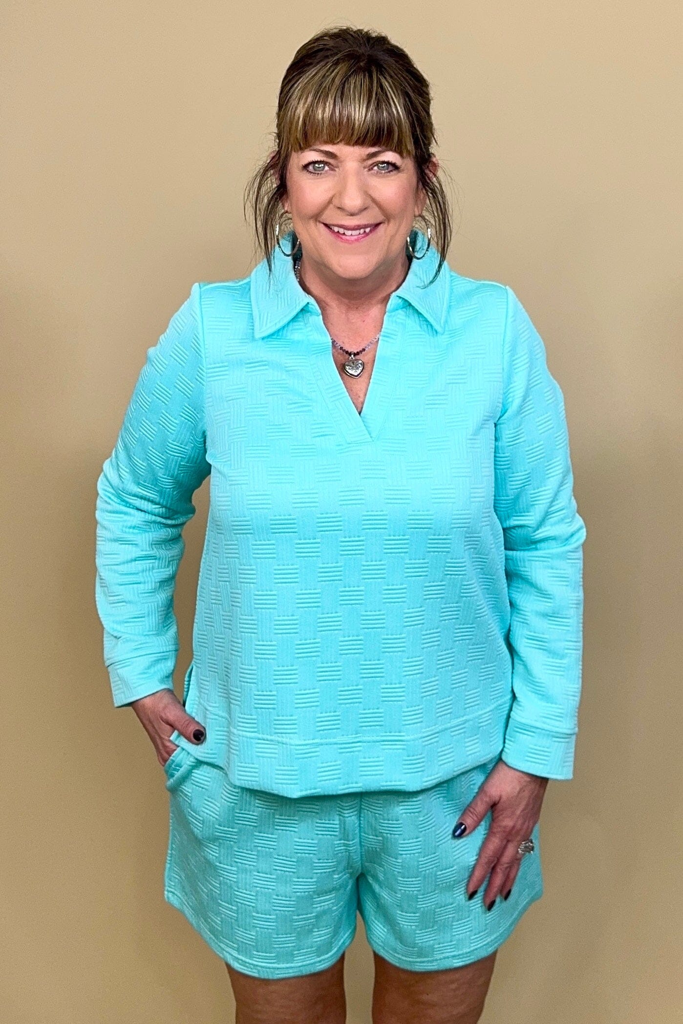 Lindsay Criss Cross Textured Set JRTOP CASUAL TOP MARYSQUARE 