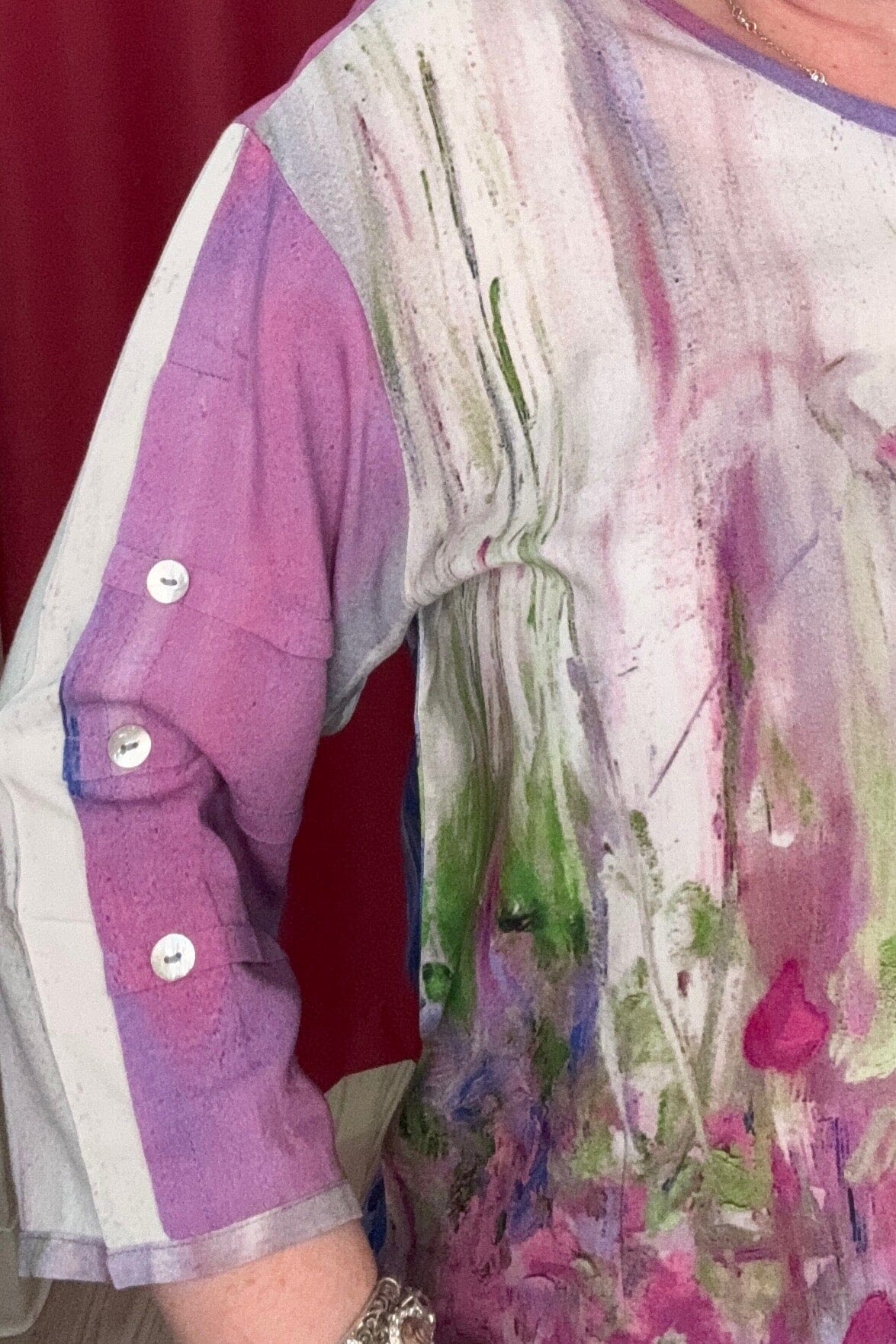 Printed 3/4 Sleeve w/Buttons MISSY TOP SPECIAL PARSLEY &amp; SAGE 