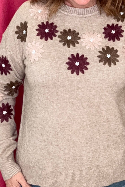 Floral Embroidery Crew Neck Sweater MISSY TOP SPECIAL CHARLIEB 