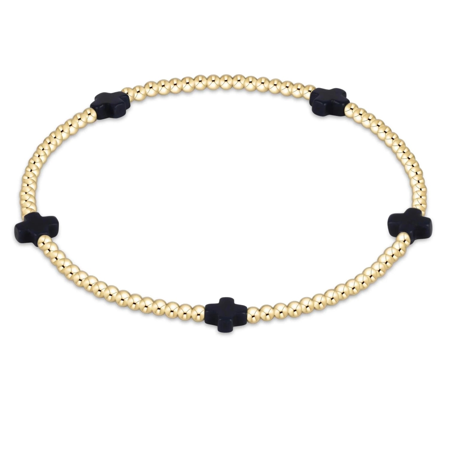 Enewton Signature Cross Gold Pattern 2mm Bead Bracelet- Onyx JEWELRY ENEWTON 