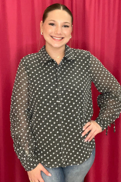 Long Sleeve COllared Woven Blouse w/Sleeve Tie MISSY TOP SPECIAL LIVERPOOL 