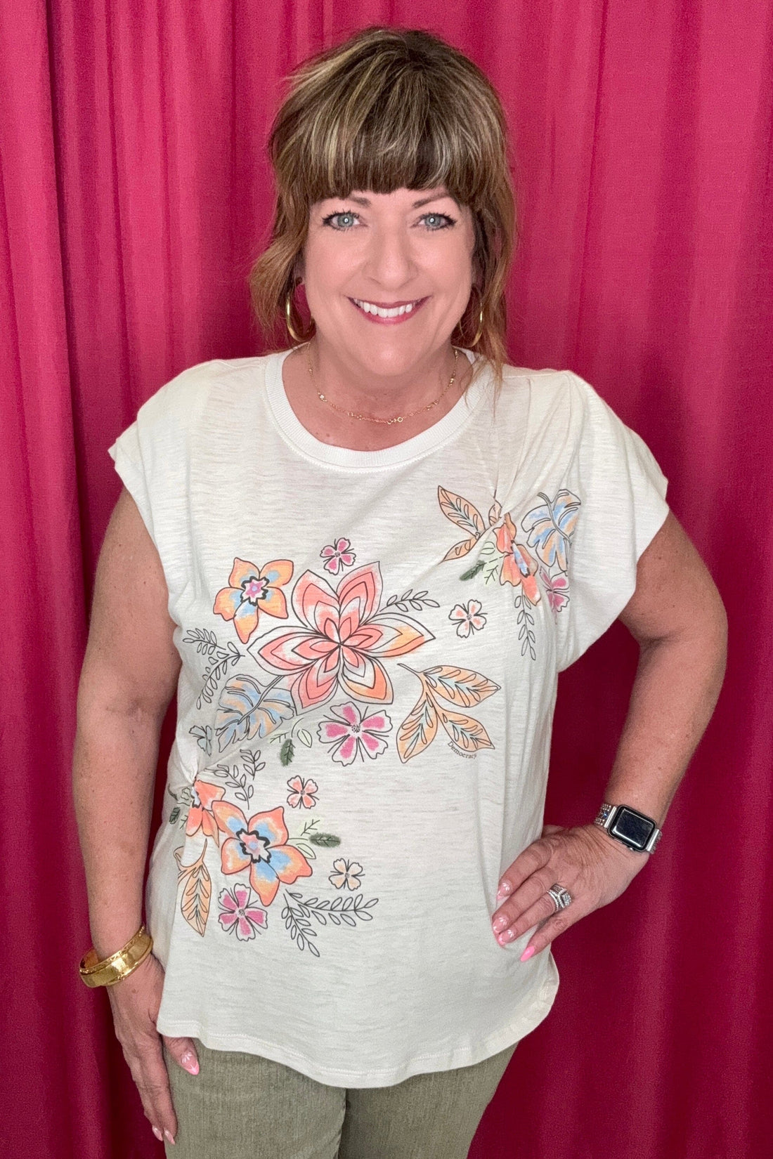 Cap Sleeve Scoop Neck Screen Print Top MISSY TOP SPECIAL DEMOCRACY