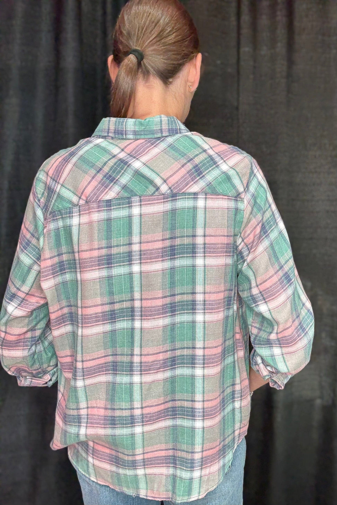 Long Sleeve Button Down Plaid Top MISSY TOP SPECIAL SOUTHERN LADY 