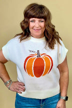 Short Sleeve Pumpkin Sweater Top JRTOP CASUAL TOP:~~Unassigned~~ SHE&SKY 