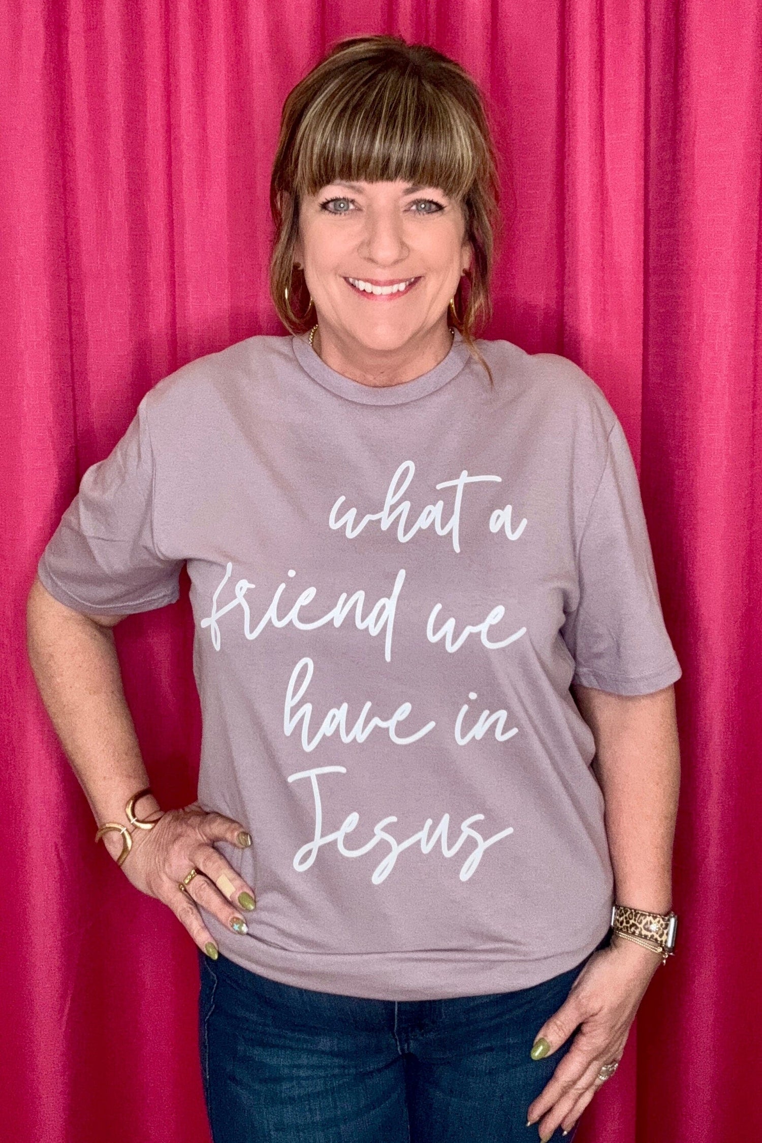 What A Friend We Have In Jesus T-Shirt MISSY BASIC KNIT FAITH COLLECTIVE 