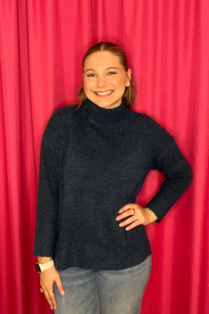 Long Sleeve Mock Neck Sweater w/Ribbing SWEATER KEREN HART TEAL S 