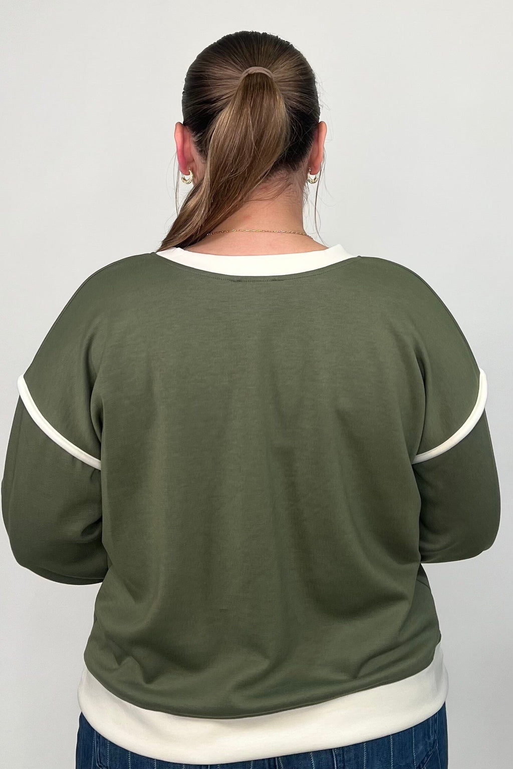 Scuba Contrast Trim Sweatshirt - Olive JRTOP CASUAL TOP:~~Unassigned~~ ZENANA 
