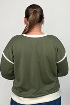 Scuba Contrast Trim Sweatshirt - Olive JRTOP CASUAL TOP:~~Unassigned~~ ZENANA 