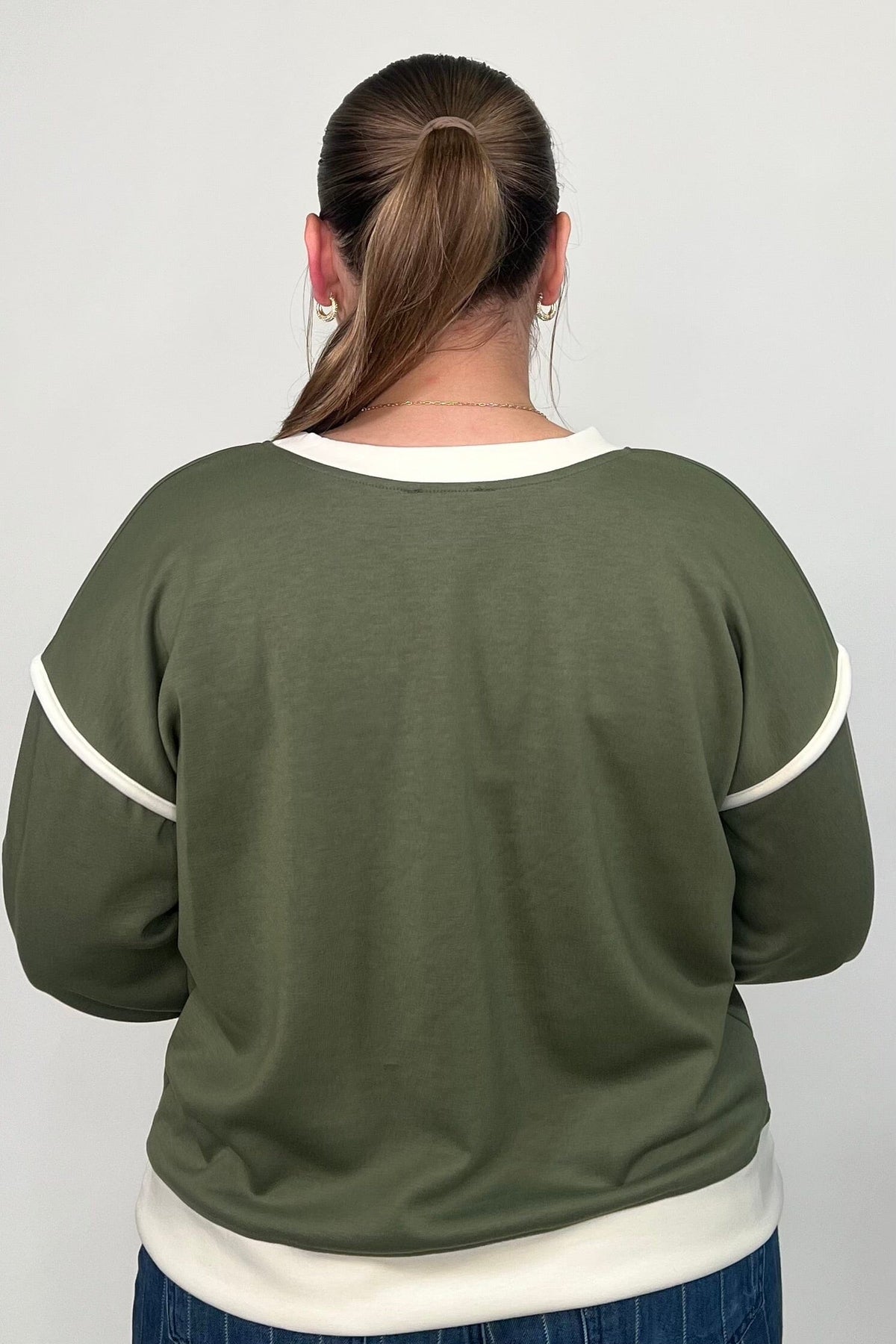 Scuba Contrast Trim Sweatshirt - Olive JRTOP CASUAL TOP:~~Unassigned~~ ZENANA 
