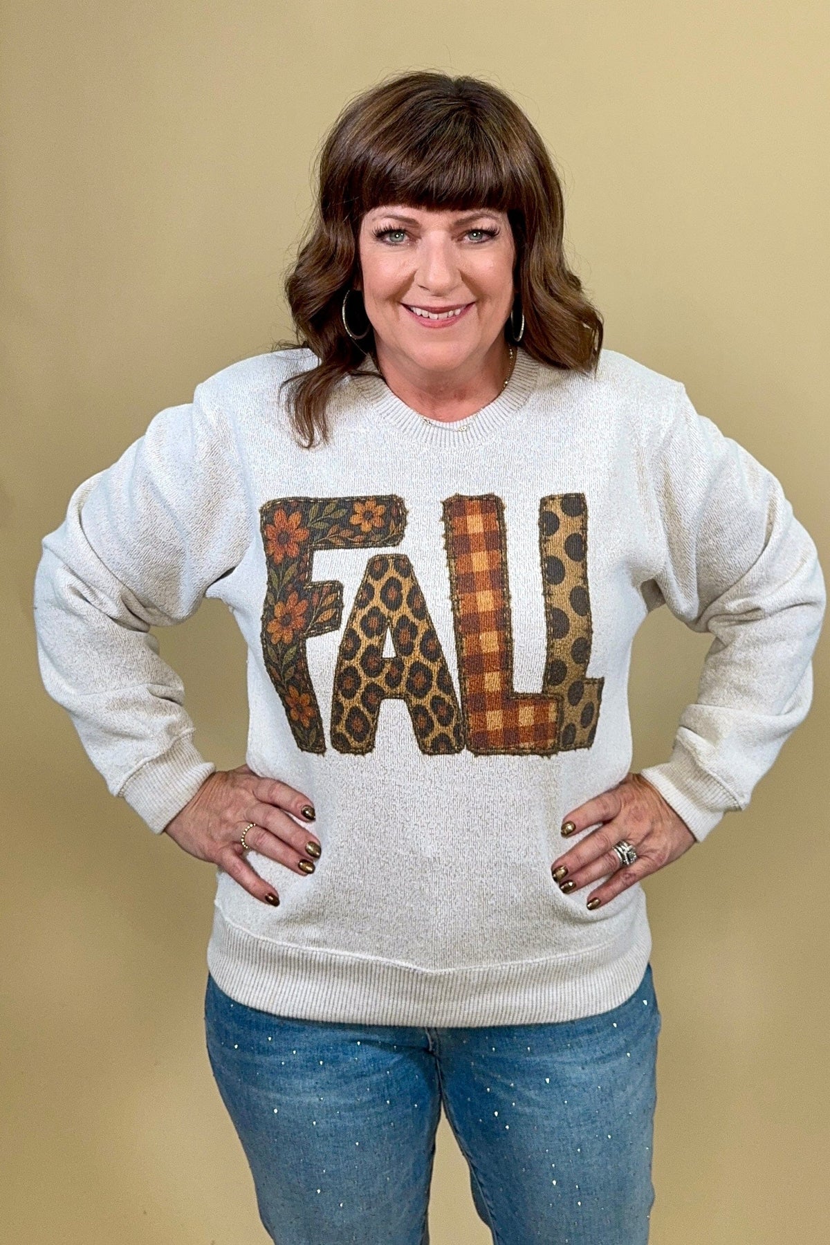 Patchwork Fall Sweatshirt MISSY BASIC KNIT:~~Unassigned~~ SUGAR STITCH 