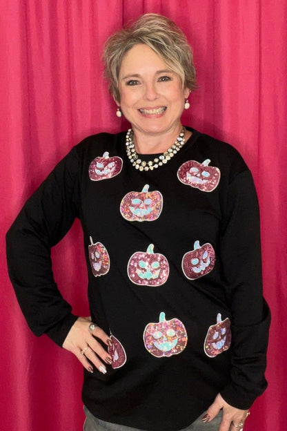 Long Sleeve Crew Neck w/Glitter Pumpkins JRTOP CASUAL TOP SOUTHERN GRACE 