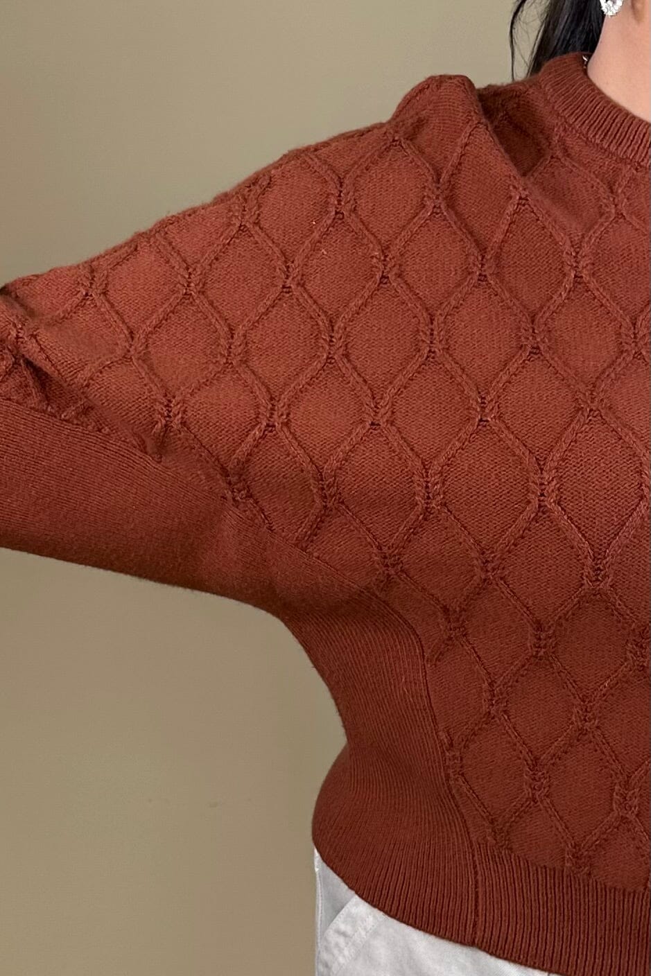 3/4 Sleeve Grid Stitch Sweater MISSY TOP SPECIAL:~~Unassigned~~ DEMOCRACY 