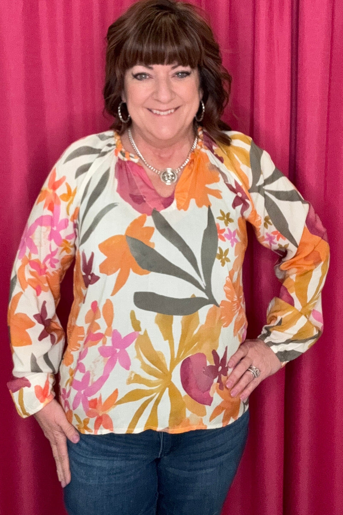 Printed Raglan Long Sleeve Popover Blouse MISSY TOP SPECIAL Charlie B 