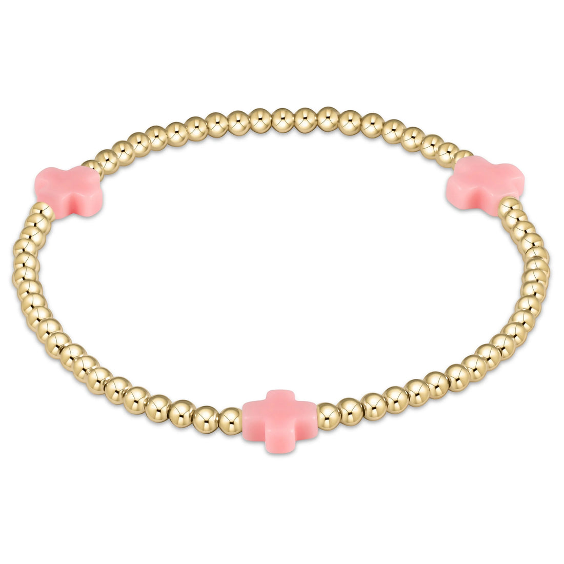 Enewton Signature Cross Gold Pattern 3mm Bead Bracelet- Pink