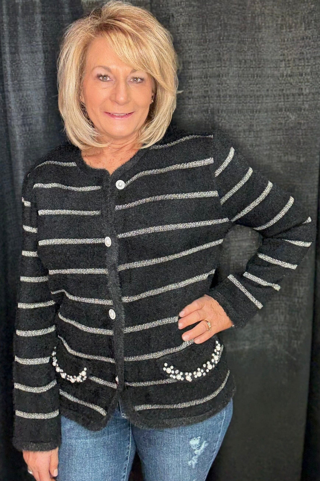 Long Sleeve Cardigan w/Pearls &amp; Rhinestones OUTFIT COMPLETER CREATION 