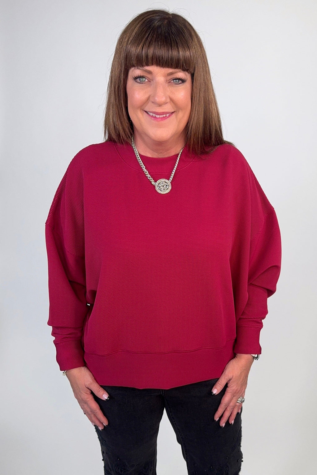Ribbed Balloon Sleeve Pullover JRTOP CASUAL TOP:~~Unassigned~~ ZENANA 