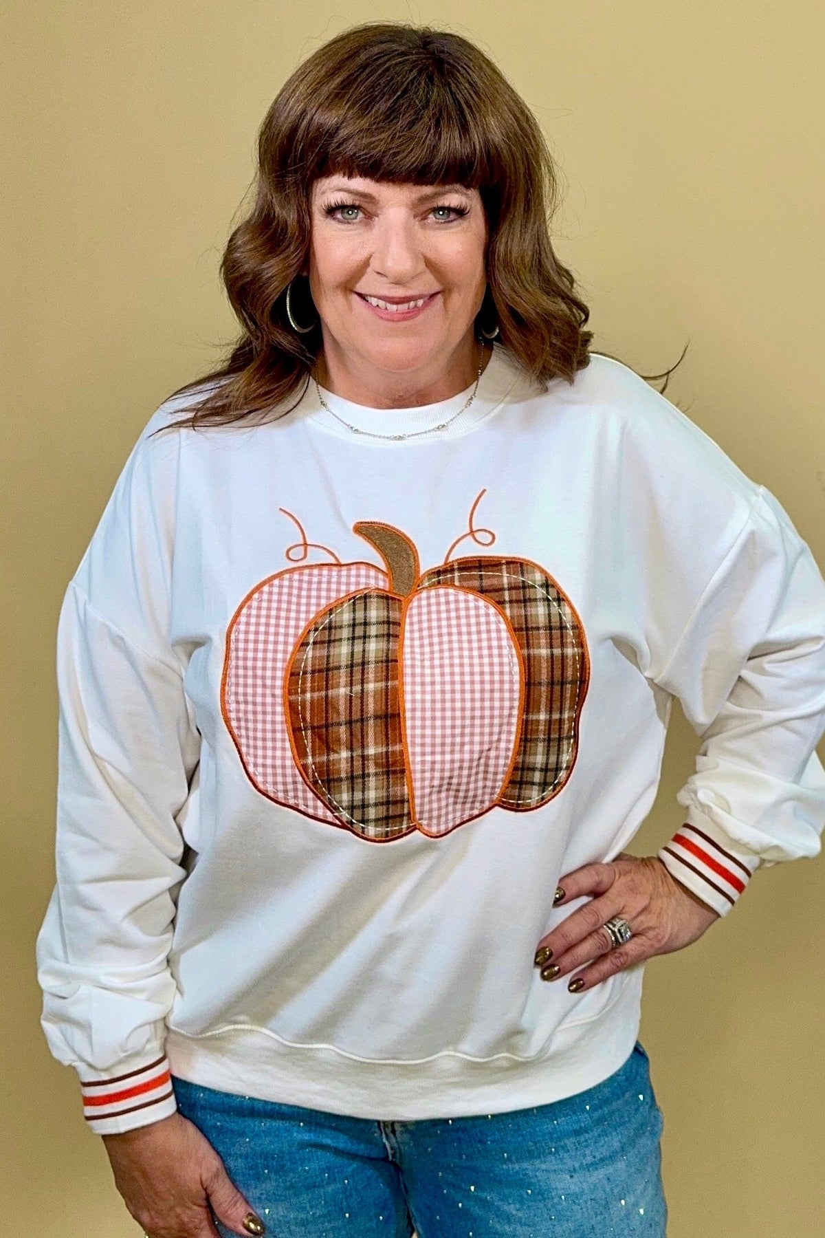 Patch Pumpkin Long Sleeve Top MISSY BASIC KNIT:~~Unassigned~~ SOUTHERN GRACE 
