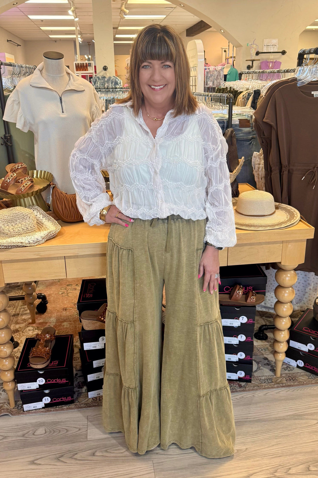 Mineral Wash Tiered Wide Leg Pant BOTTOMS BLUEVELVET