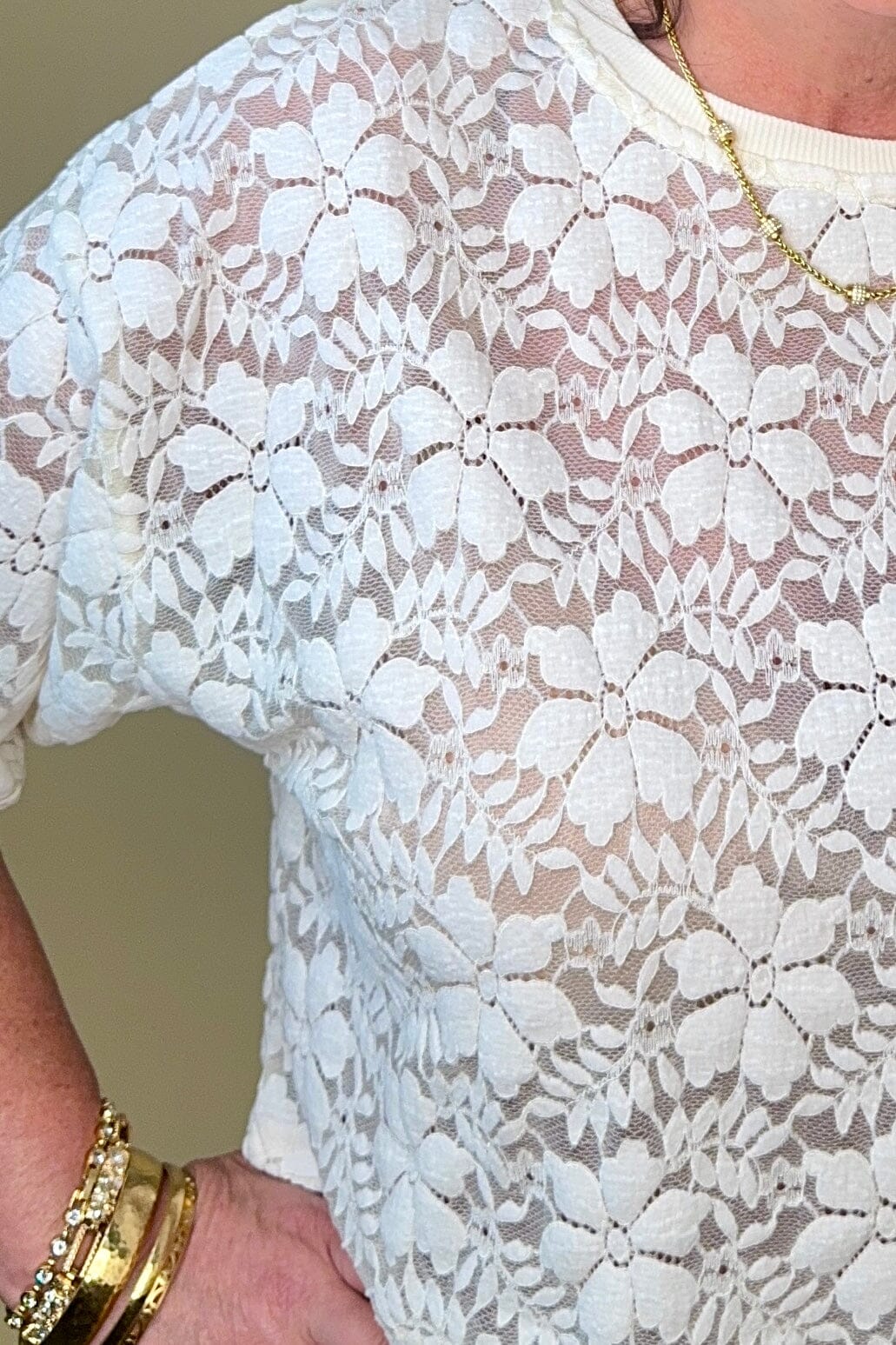 Cropped Short Sleeve Floral Lace Top JRTOP CASUAL TOP DAVI&amp;DANI 