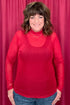 Long Sleeve Mesh w/Pearl Sleeve Detail MISSY BASIC KNIT SOUTHERN GRACE RED S 