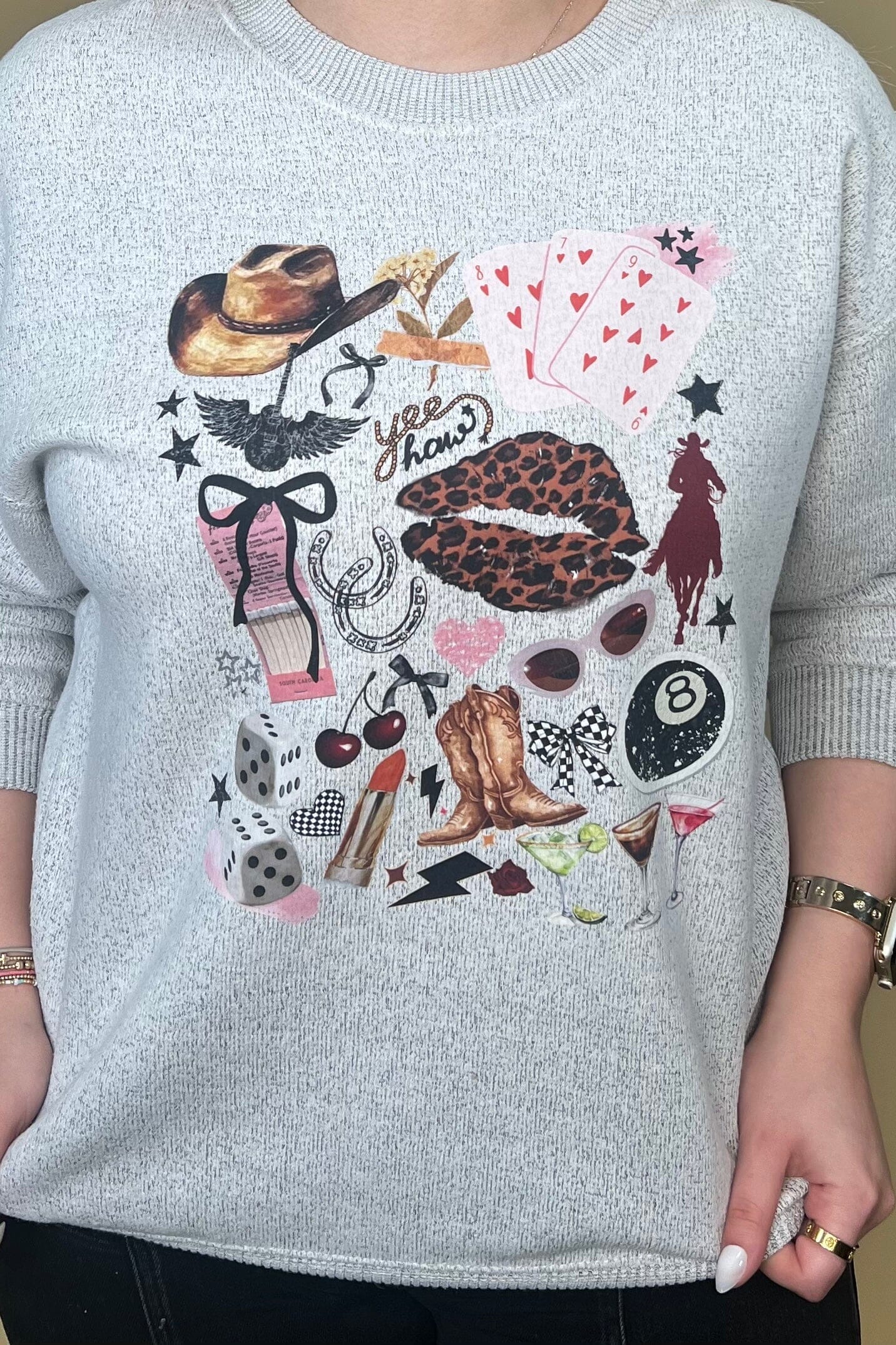 Yeehaw Cowgirl Sweatshirt MISSY BASIC KNIT SUGAR STITCH 