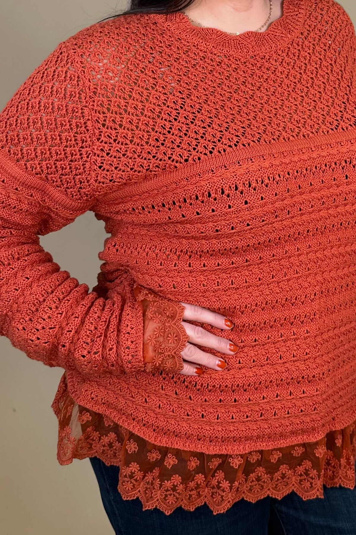 Lace Detail Sweater JRTOP CASUAL TOP:~~Unassigned~~ EASEL 