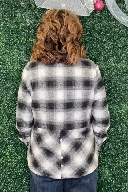 Long Sleeve Flannel Button Down MISSY TOP SPECIAL KEREN HART 