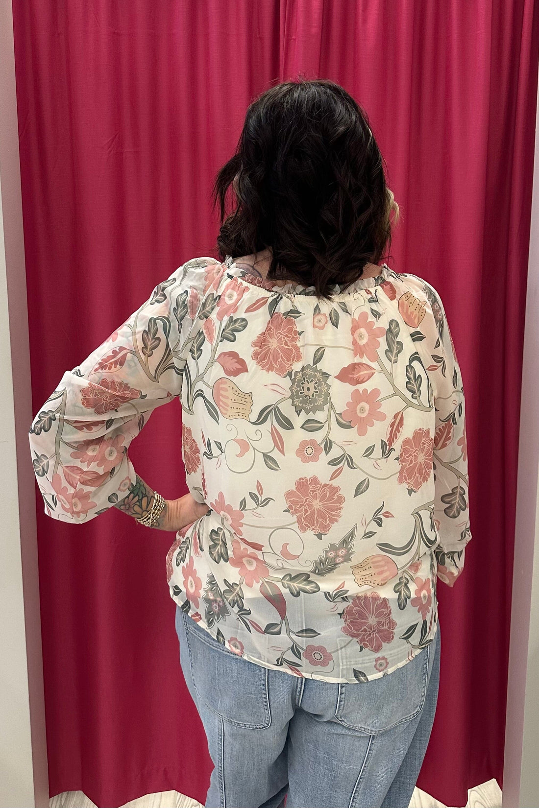 Printed Long Raglan Balloon Sleeve Off Shoulder Blouse MISSY TOP SPECIAL CHARLIEB 