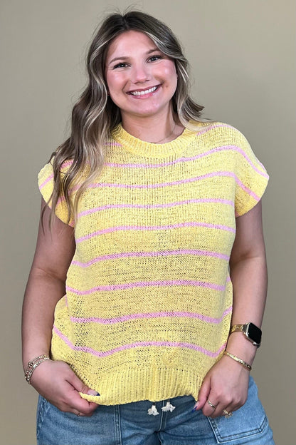 Short Sleeve Striped Sweater JRTOP CASUAL TOP VERYJ 