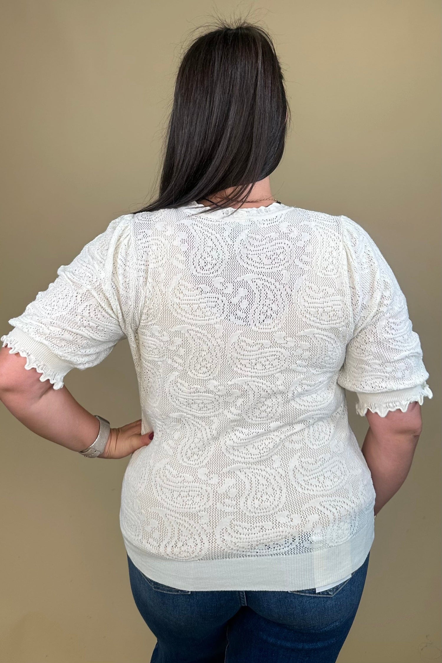 Scallop V Neck Paisley Sweater MISSY TOP SPECIAL DEMOCRACY 