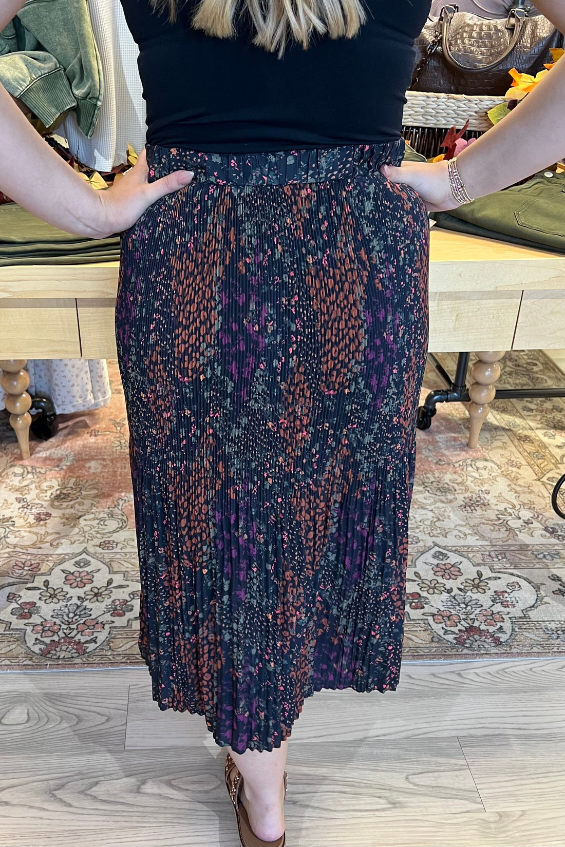 Plisse Skirt w/Slit BOTTOMS TRIBAL 